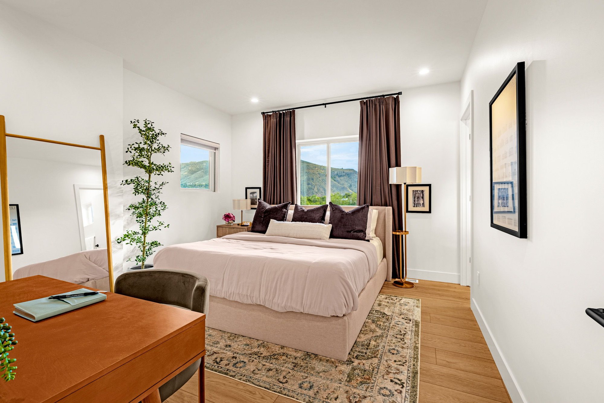 Lower unit bedroom with a view of the foothills