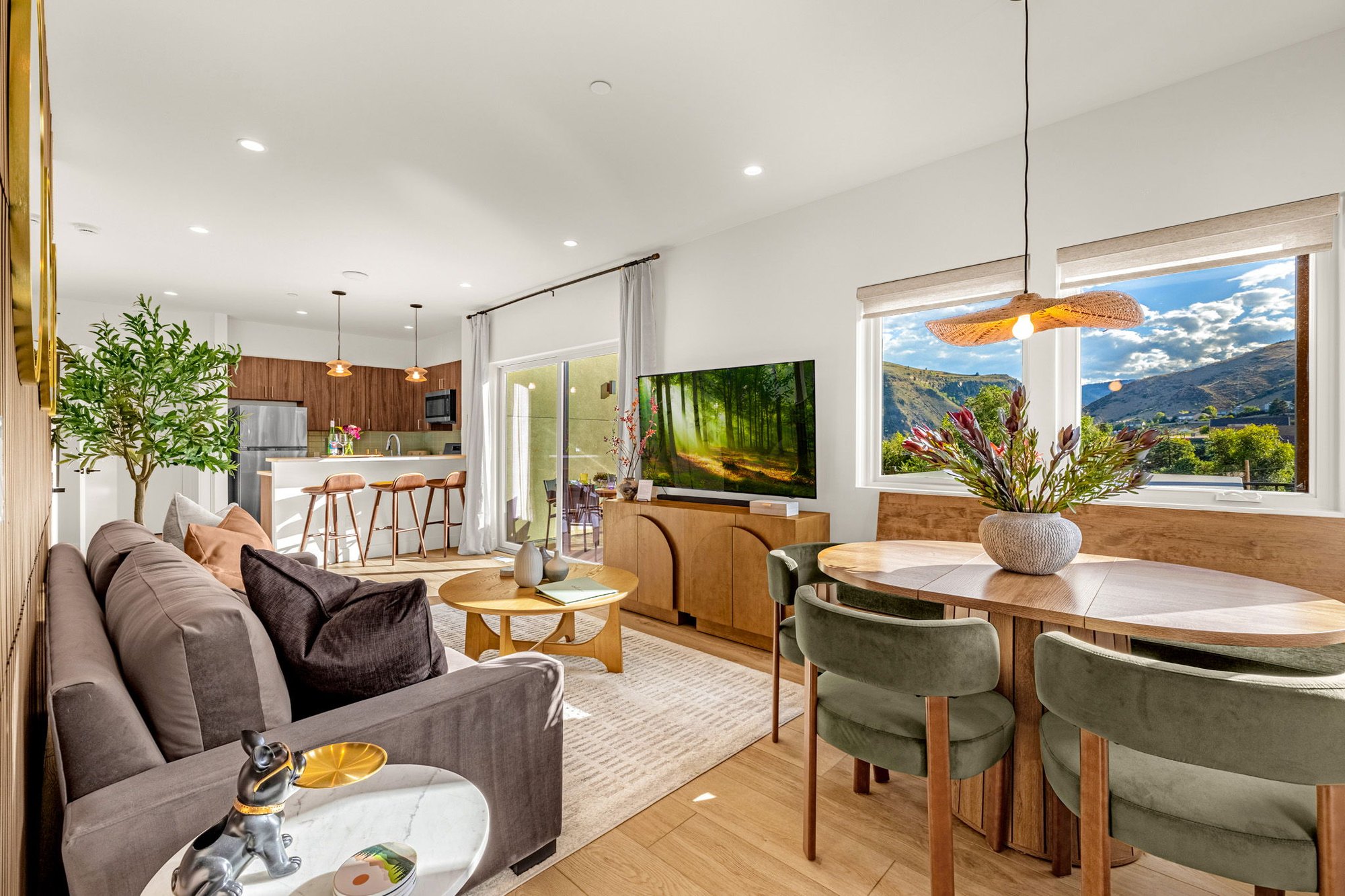 Wide view of the lower unit open plan from the living room